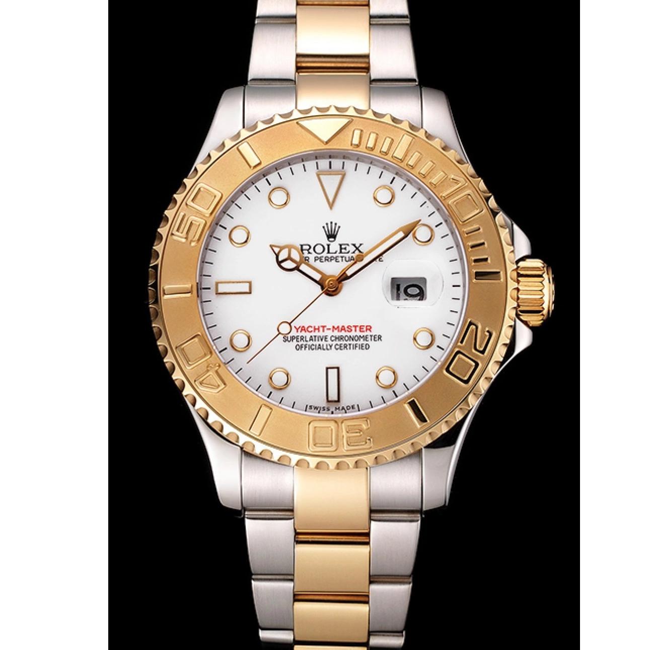 Aaa replica watch Case Dial Stainless Gold Bezel Two Bracelet Steel White Rolex Yacht-Master Tone 0819